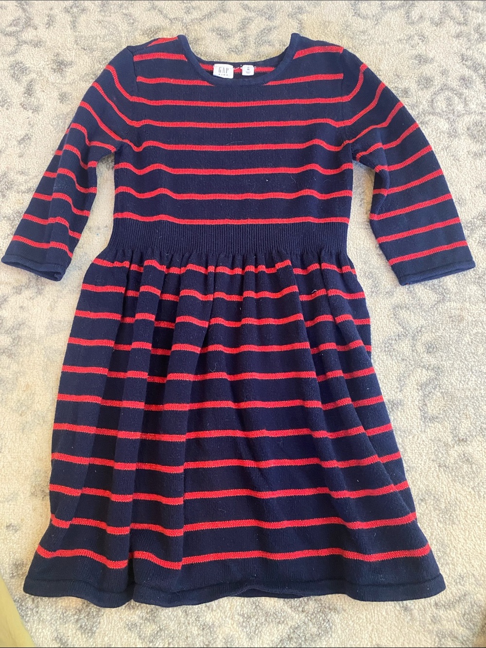 GAP kids Navy and Red Striped Knit Fit-and-Flare Dress